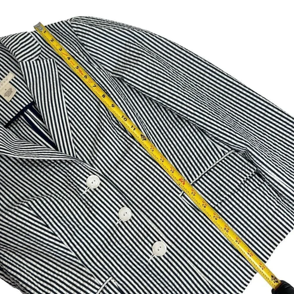 Sandro Seersucker Navy White Cotton Blazer - Picture 6 of 8